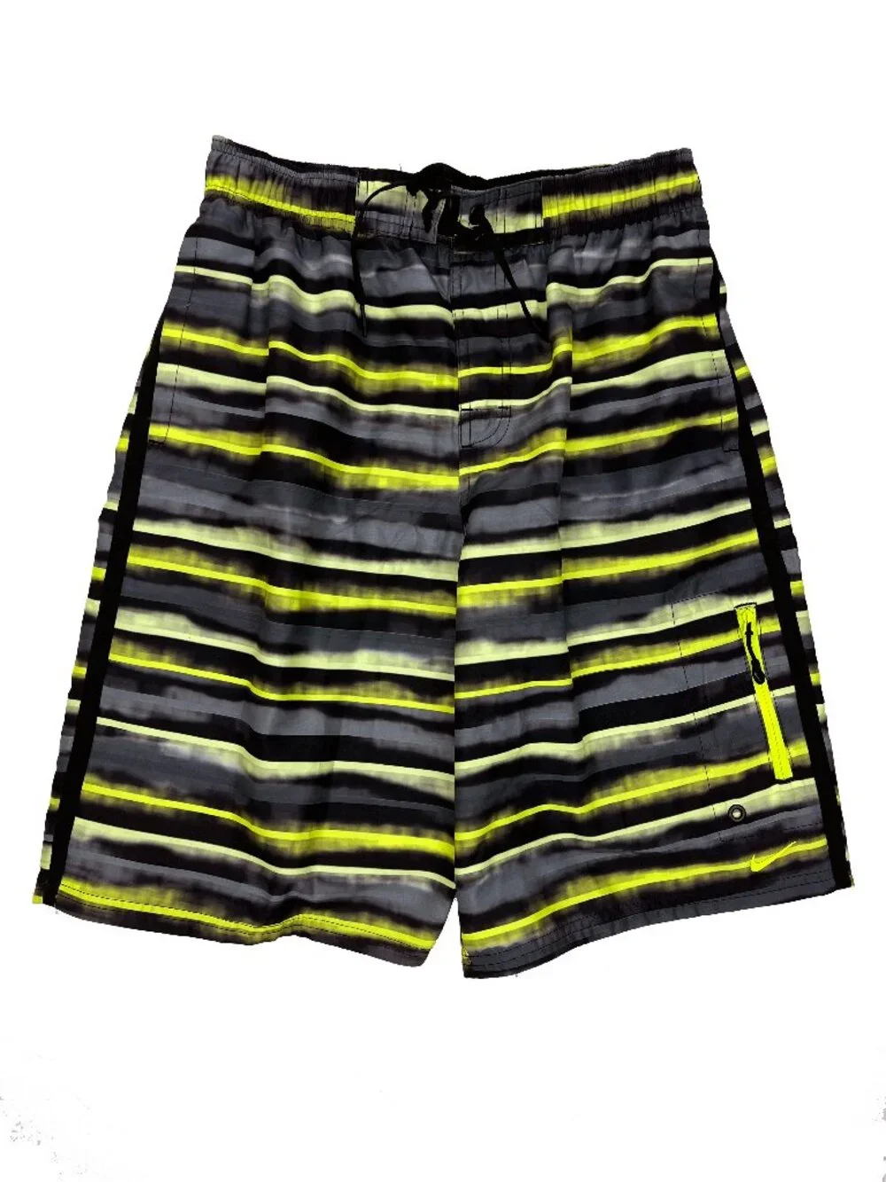 Nike NWT Swim Trunks Neon Black Striped Board Lined Shorts Mens S